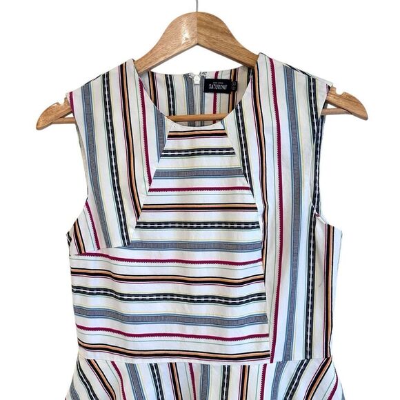 Kate Spade Saturday Cream and Multicolour Stripe Cotton Sleeveless Dress Size 4 - Picture 4 of 8